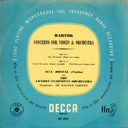 Bartók*, Max Rostal (Violin) With The London Symphony Orchestra* (Conductor:) Sir Malcolm Sargent : Concerto For Violin & Orchestra (LP, Mono)